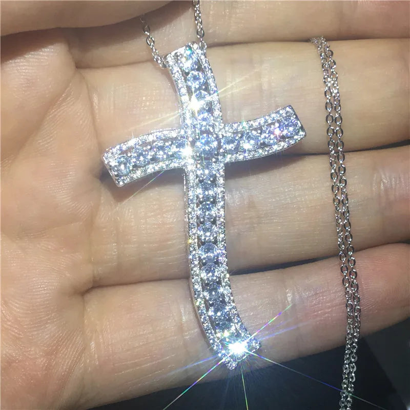 Luxury 925 Sterling Silver Cross Pendant Necklace