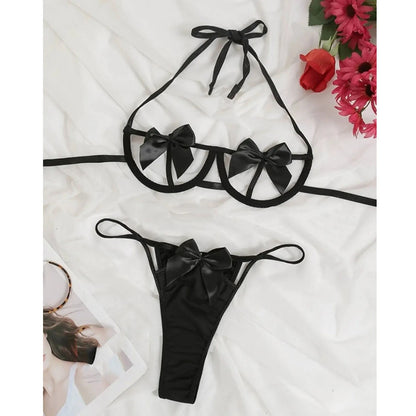 Sexy Bowknot Lingerie For Women Babydoll Erotic Bra And Panties Sets Porno Dress for Sex Thong Sets Transparent Clothes - Empire P.E