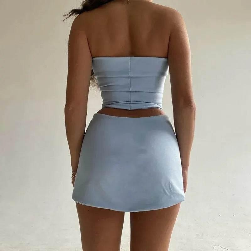 Hawthaw Women 2024 Summer Tube Tops Mini Skirts Party Club Two Piece Matching Sets Vacation Outfits Wholesale Items For Business - Empire P.E