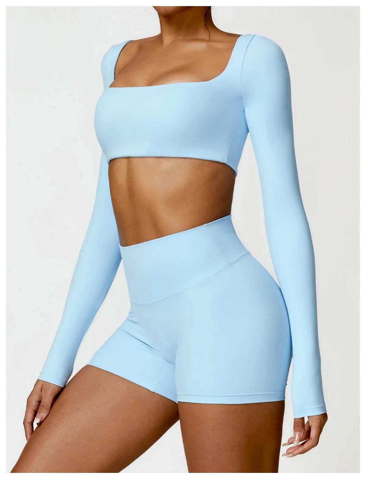 Hearuisavy 2PCS Long Sleeve Gym Set Women Yoga Clothes Quick-Drying Sportswear Running Leggings Workout Sports Crop Top Women - Empire P.E
