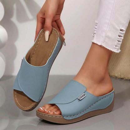 Women Wedge Slippers Summer 2025 New Fashion Slippers Open Toe Breathable Sandals Comfortable Buckle Woman Shoes Slides Women - Empire P.E