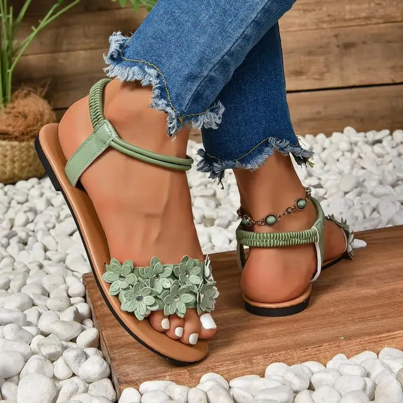 Flower Decoration Flat Sandals - Empire P.E