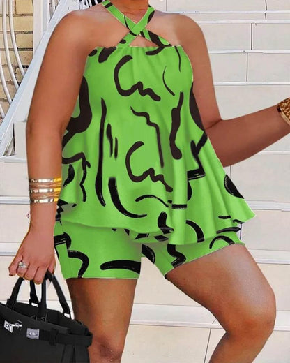 Wmstar Plus Size Two Piece Set Women Sleeveless Printed Short Sets Top Pants Sexy Suit Beach Summer Wholesale Dropshipping 2023 - Empire P.E