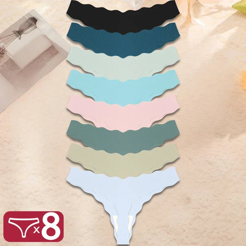 8Pcs Sexy Lingerie Women's Seamless Panties Ice Silk G-String - Empire P.E