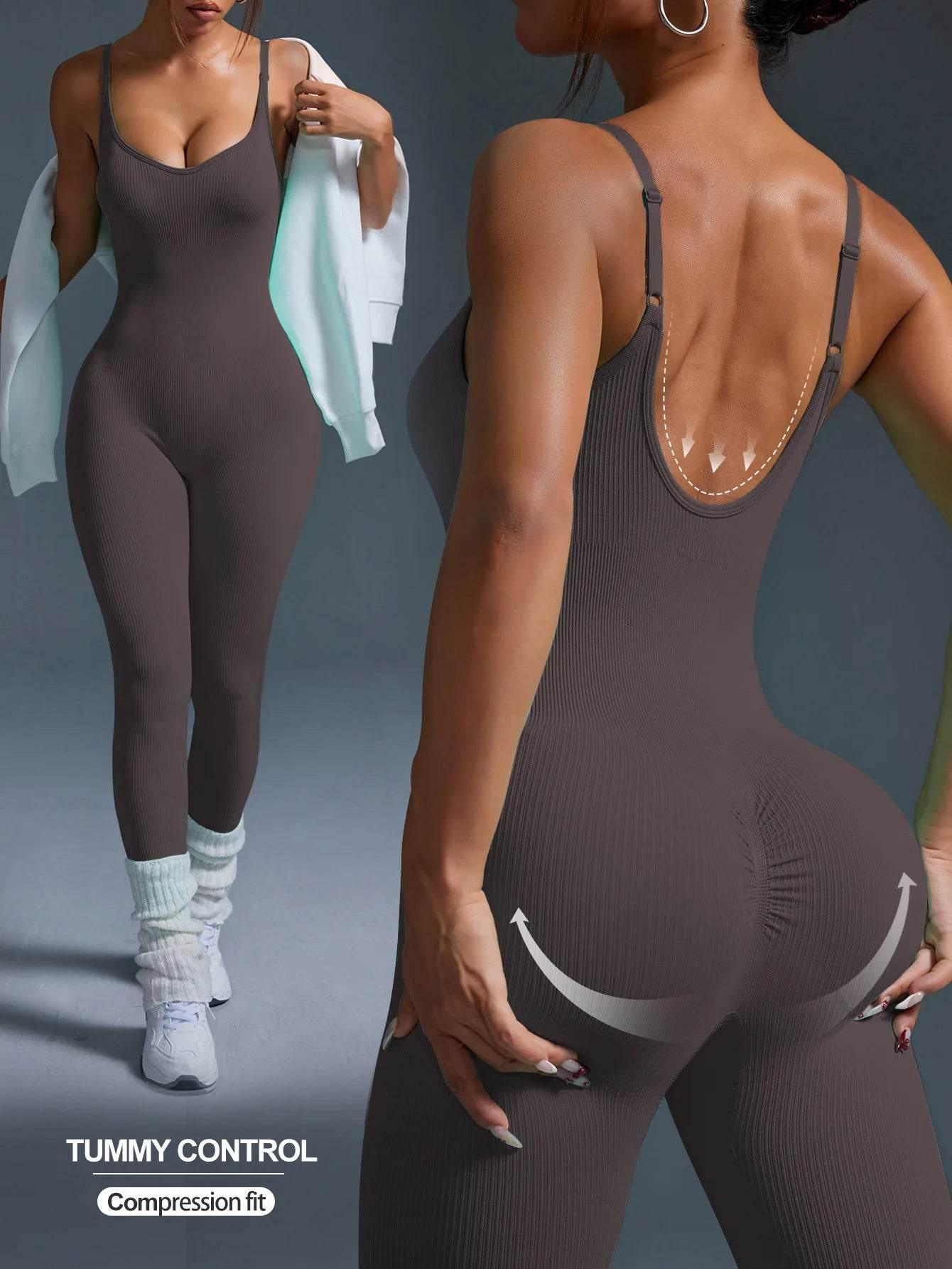 One-piece Seamless Sport Yoga Jumpsuit Sexy Back-u Bodycon Workout Clothes for Women Outfit Fitness Gym Set Sportwear Tracksuit - Empire P.E