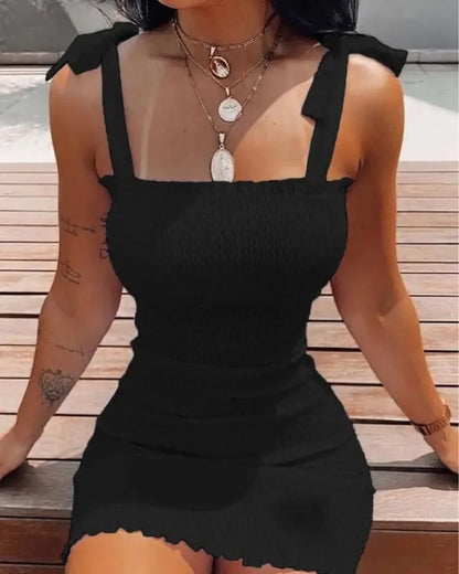 Trendy Solid Strap Short White Dresses Off Shoulder Sexy Skirt Pullover Sheath Mini Summer Beach Female Vest Dress - Empire P.E