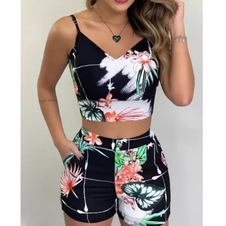 Floral Print Top Pants Set Loungewear Shorts Casual Outfits - Empire P.E