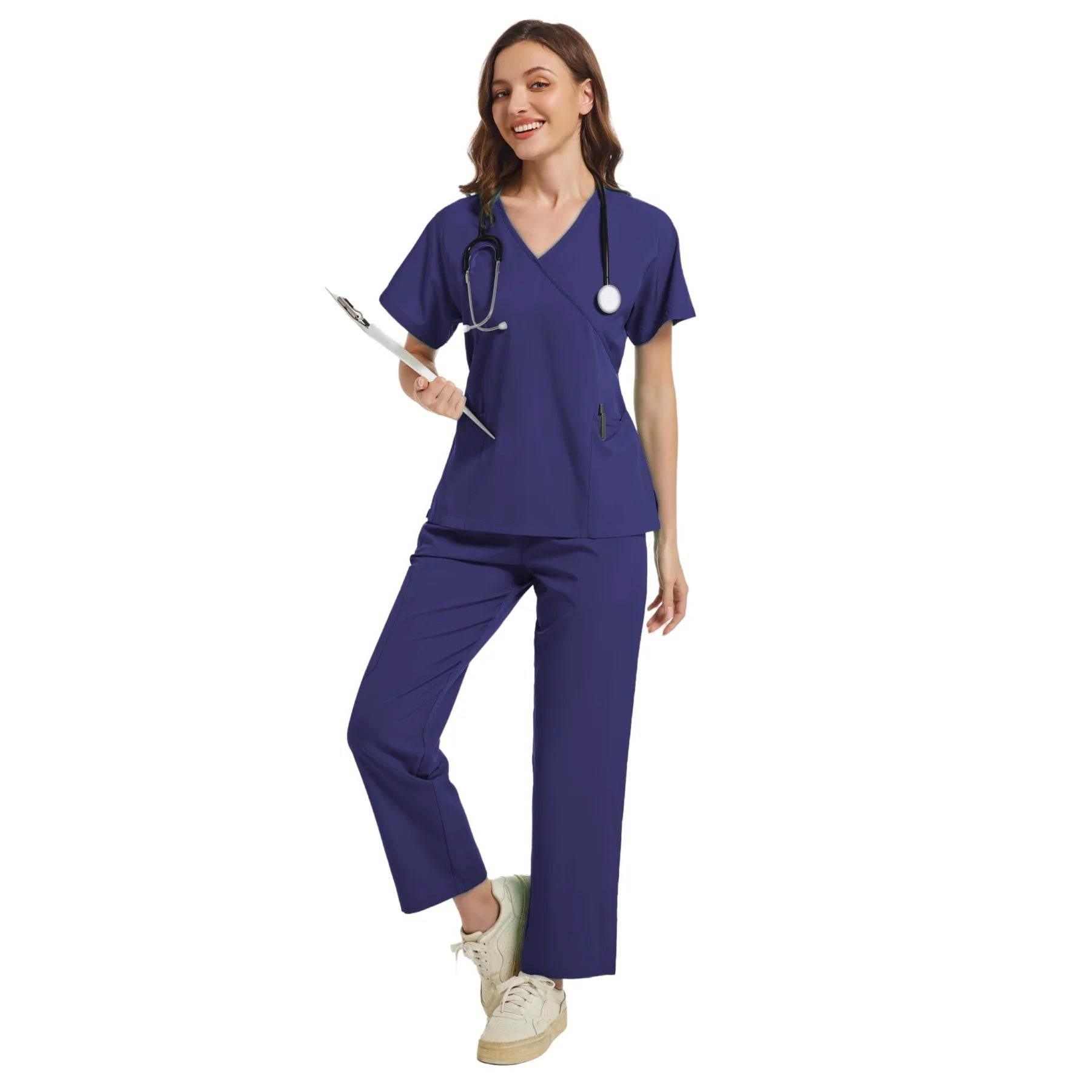 Stretch Scrubs Women Set Medical Scrubs Top+ Jogger Pants Nursing Uniforms Clinical Scrubs Set Nurse Doctor Dustproof Workwear - Empire P.E