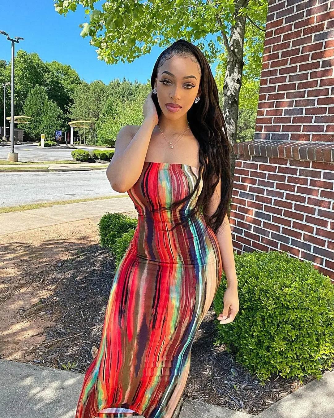 Spring And Summer Dresses For Women Chest Wrap Printed Off Shoulder Bandage Slim Sexy Long Dress 2023 New Fashion party MsChuh - Empire P.E