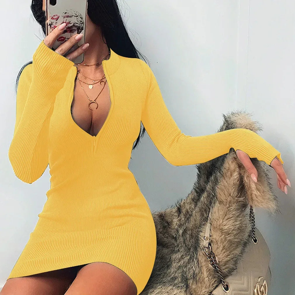 Women Half Zip Up Bodycon Party Dress - Empire P.E