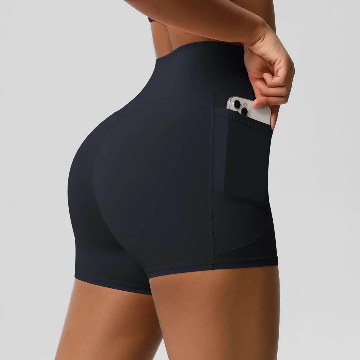 Women Sports Short With PocketedYoga Legging Shorts Squat Proof High Waist Fitness Tight Shorts Quick Drying Cycling Workout Gym - Empire P.E