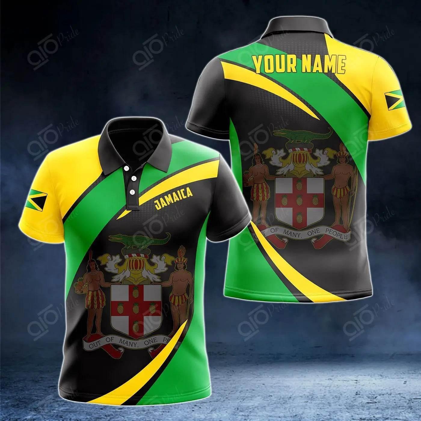 Jamaica Flag & Coat of Arms Customized Polo Shirt Summer Casual Streetwear Men's Fashion Loose Jersey Plus Size Sportswear - Empire P.E