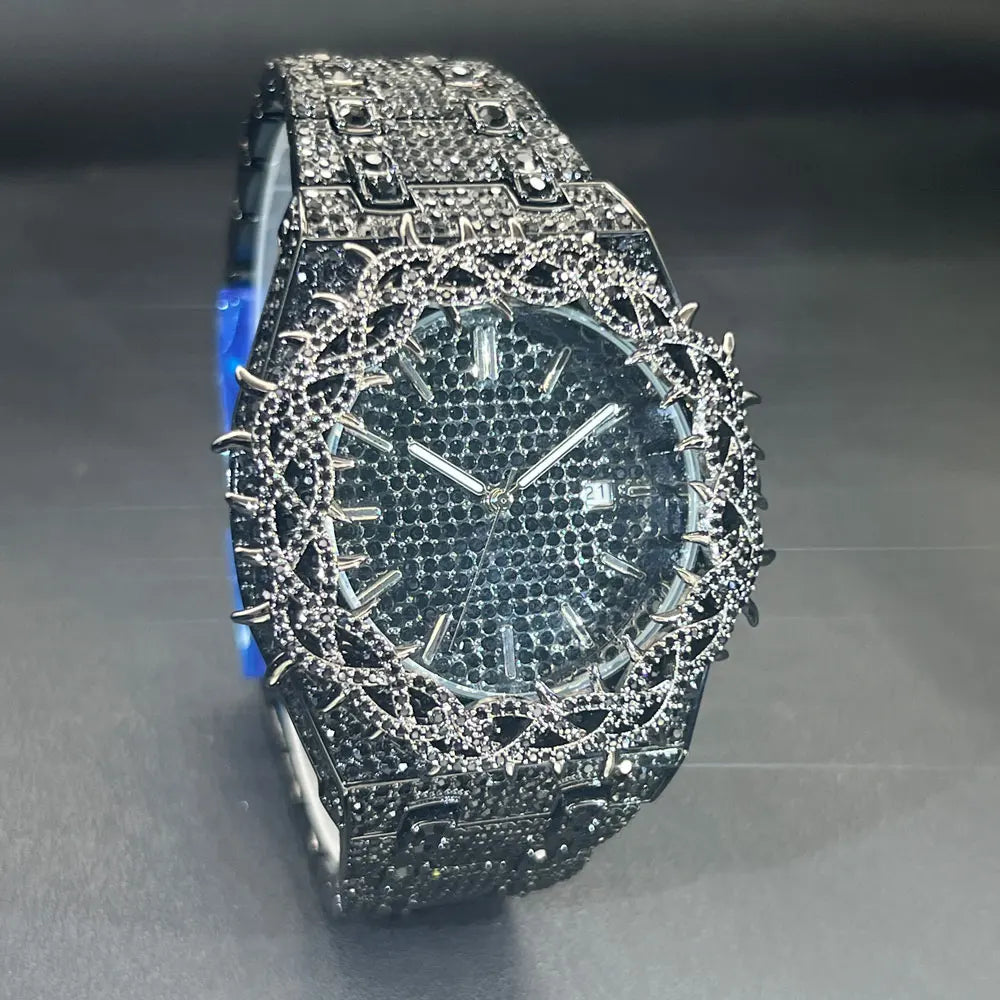 Top Brand Luxury Fashion lced Out Black Diamond Watch