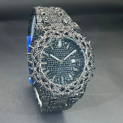 Top Brand Luxury Fashion lced Out Black Diamond Watch