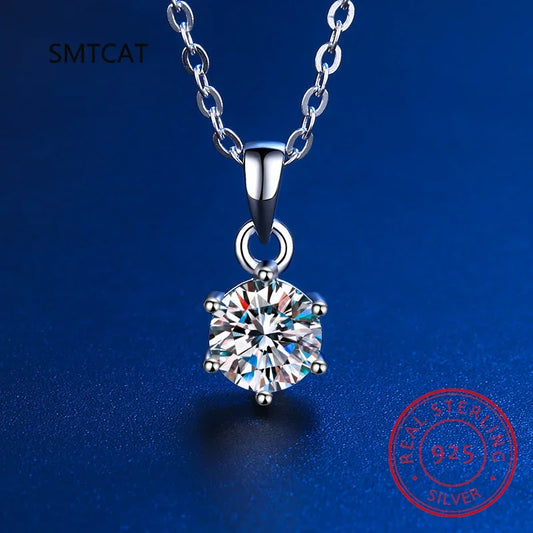 Certified Moissanite Diamond Fashion Wedding Pendant Necklace for Women 925 Sterling Silver - Empire P.E