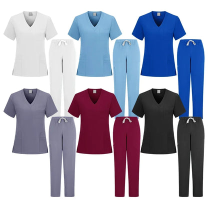 New Nurse Uniforms Elatic Solid Tops Pants Scrub - Empire P.E