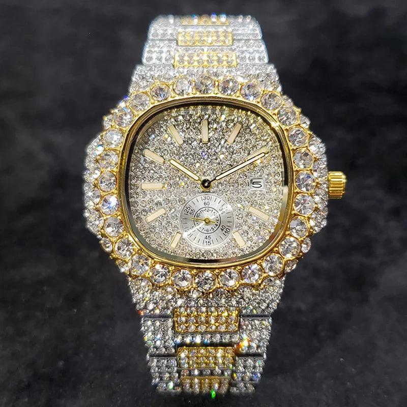 Luxury Diamond Watch Men Hip Hop Street Style Date Display Quartz Timepiece Iced Out Party Jewelry Wristwatch Hot Sale Product - Empire P.E