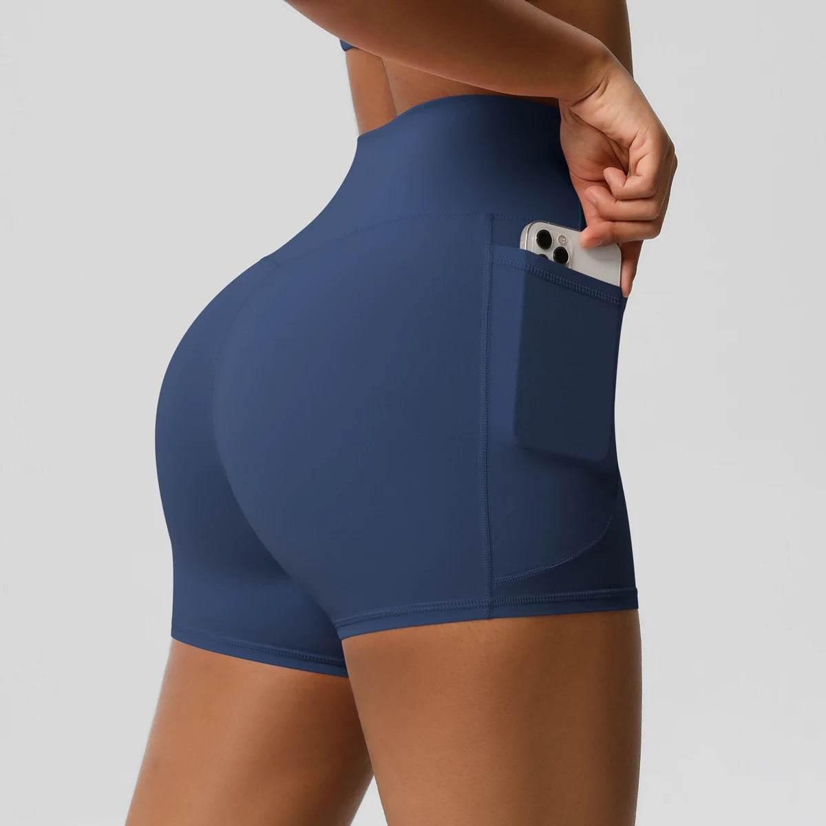 Women Sports Short With PocketedYoga Legging Shorts Squat Proof High Waist Fitness Tight Shorts Quick Drying Cycling Workout Gym - Empire P.E