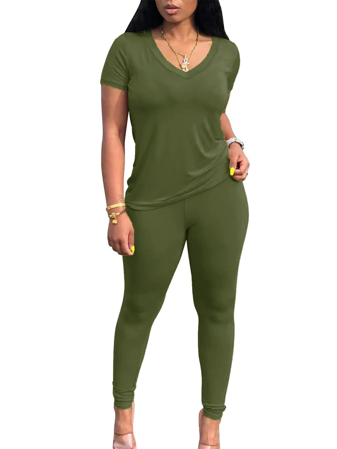 Summer Women's V-Neck One Shoulder Short Sleeve Long Pants - Empire P.E