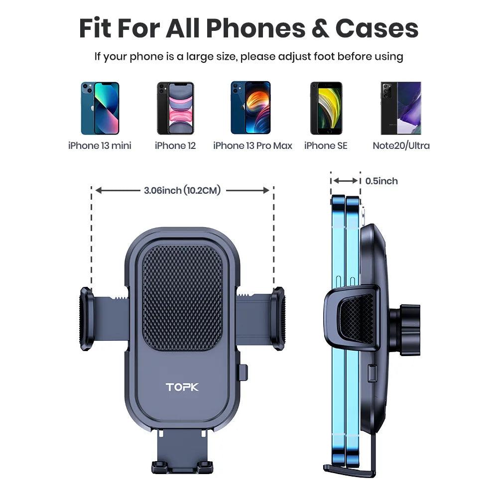 TOPK Car Phone Holder Mount for IPhone[Powerful Suction] Phone Mount for Car Dashboard Car Accessories Automobile for Smartphone - Empire P.E