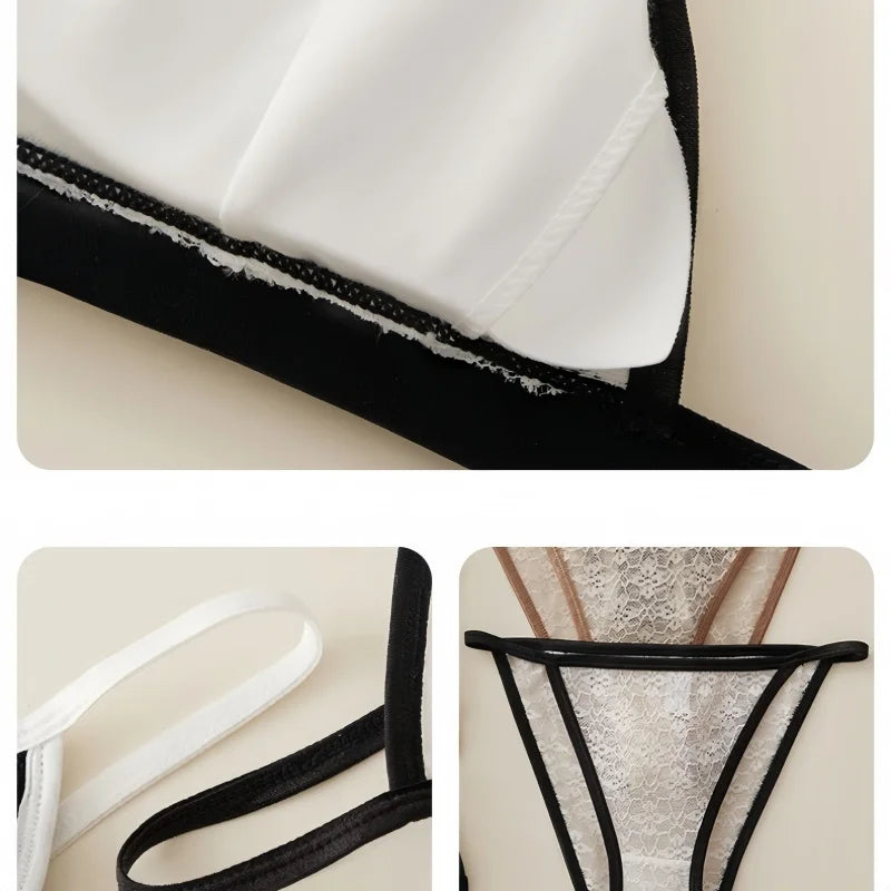 Women Lace Bra And Panties Set Non-wire Bralette Low Waist Panties Transparent Panty Sexy Lingerie 1/3 Cup Underwear Set - Empire P.E