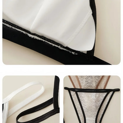 Women Lace Bra And Panties Set Non-wire Bralette Low Waist Panties Transparent Panty Sexy Lingerie 1/3 Cup Underwear Set - Empire P.E