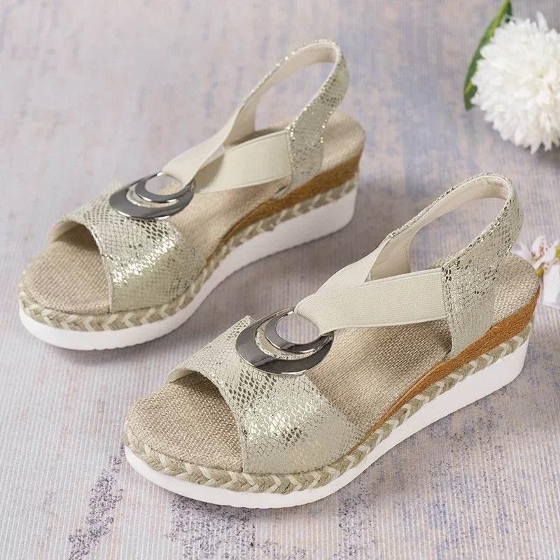 2025 Summer Gold Wedge Heel Sandals Women Fashion Snake Print Platform Sandles Woman Metal Ring Buckle Thick Sole Rome Sandalias - Empire P.E