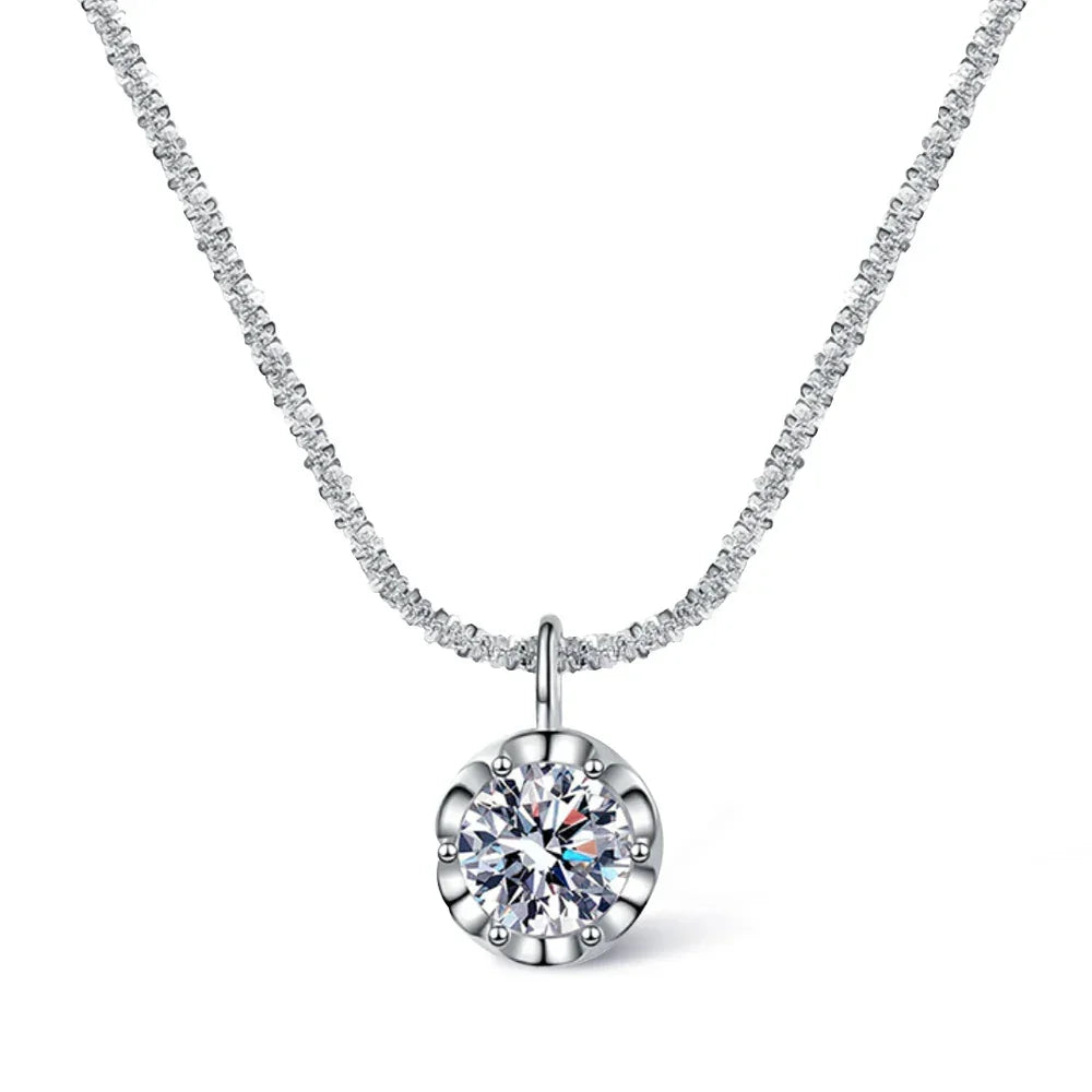 Moissanite Necklaces for Women 925 Sterling Silver Sparkling Cauliflower Chain with 2CT Diamond Pendant - Empire P.E