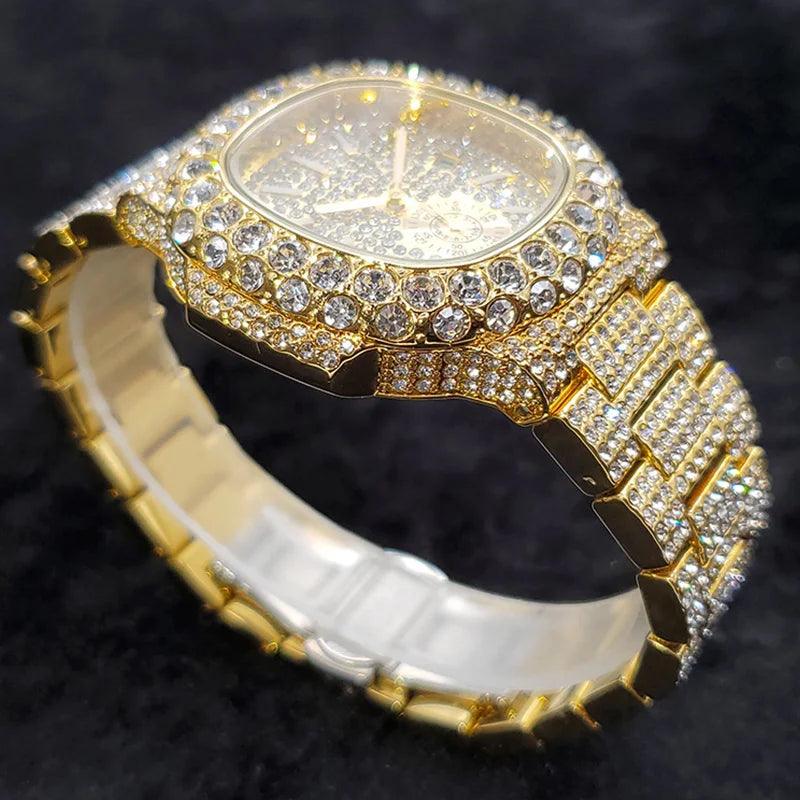 Luxury Diamond Watch Men Hip Hop Street Style Date Display Quartz Timepiece Iced Out Party Jewelry Wristwatch Hot Sale Product - Empire P.E