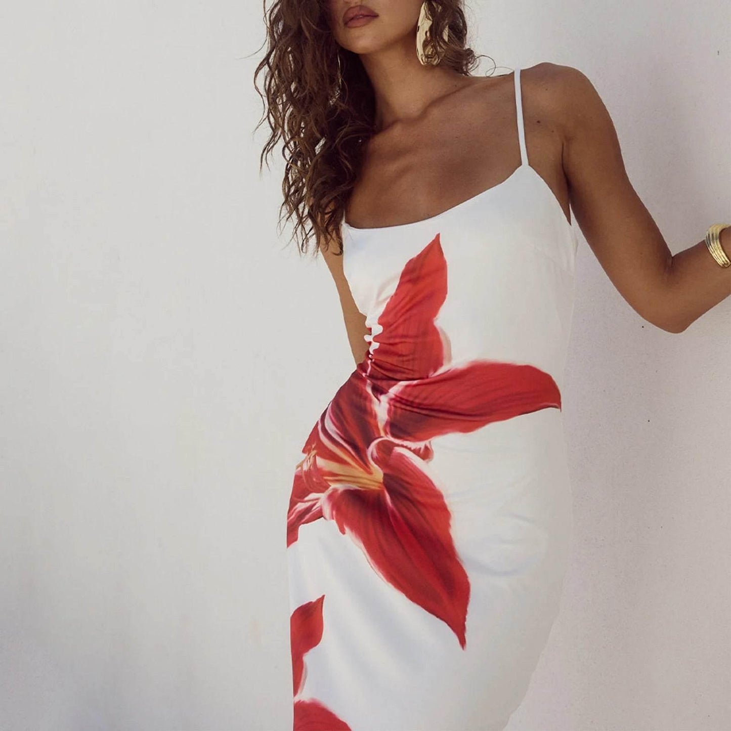 Women Cocktail Bodycon Dress Split Bodycon Party Floral Print Spaghetti Strap Dresses Sexy Female Summer Outfits Streetwear - Empire P.E