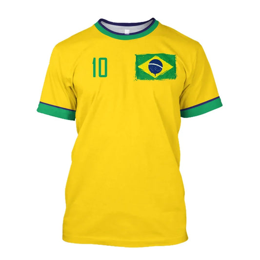 Brazil Jersey Men's T-shirt O Collar Oversized Men's and Women's 3D Printed Brazilian Flag Select Soccer Short-sleeved Team Shir - Empire P.E
