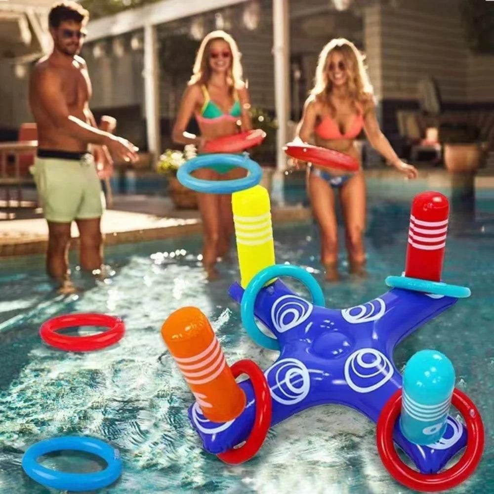 Summer Sport Swimming Inflatable Ring Toss Game Floating Pool Toys for Kids Adult Water Accessories Beach Supplies with 4 Loops - Empire P.E