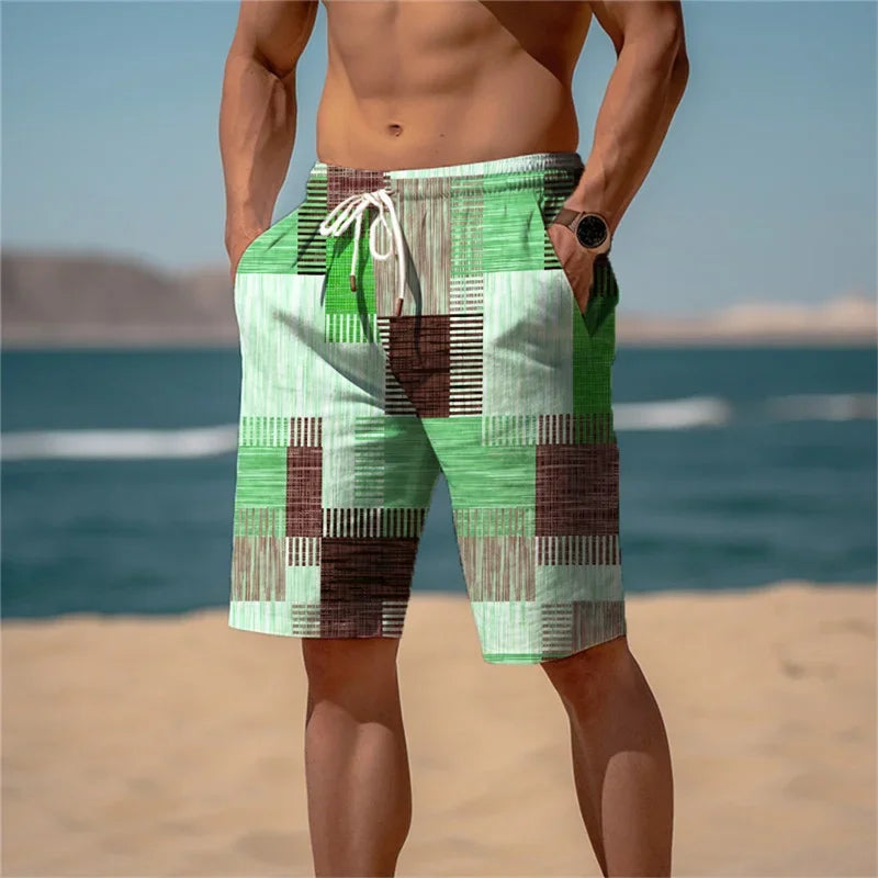 Men's Sweat Shorts Beach Shorts Terry Shorts Drawstring Elastic Waist 3D Print Graphic Plaid Stripe Breathable Soft Short Daily - Empire P.E