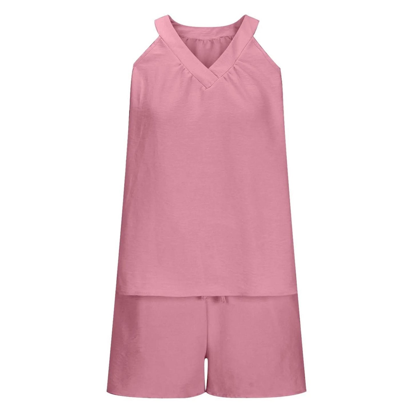 Women'S Summer Casual Suit New Urban Casual Women'S Solid Color Sleeveless Vest Elastic Shorts Home Clothes Two-Piece Set - Empire P.E