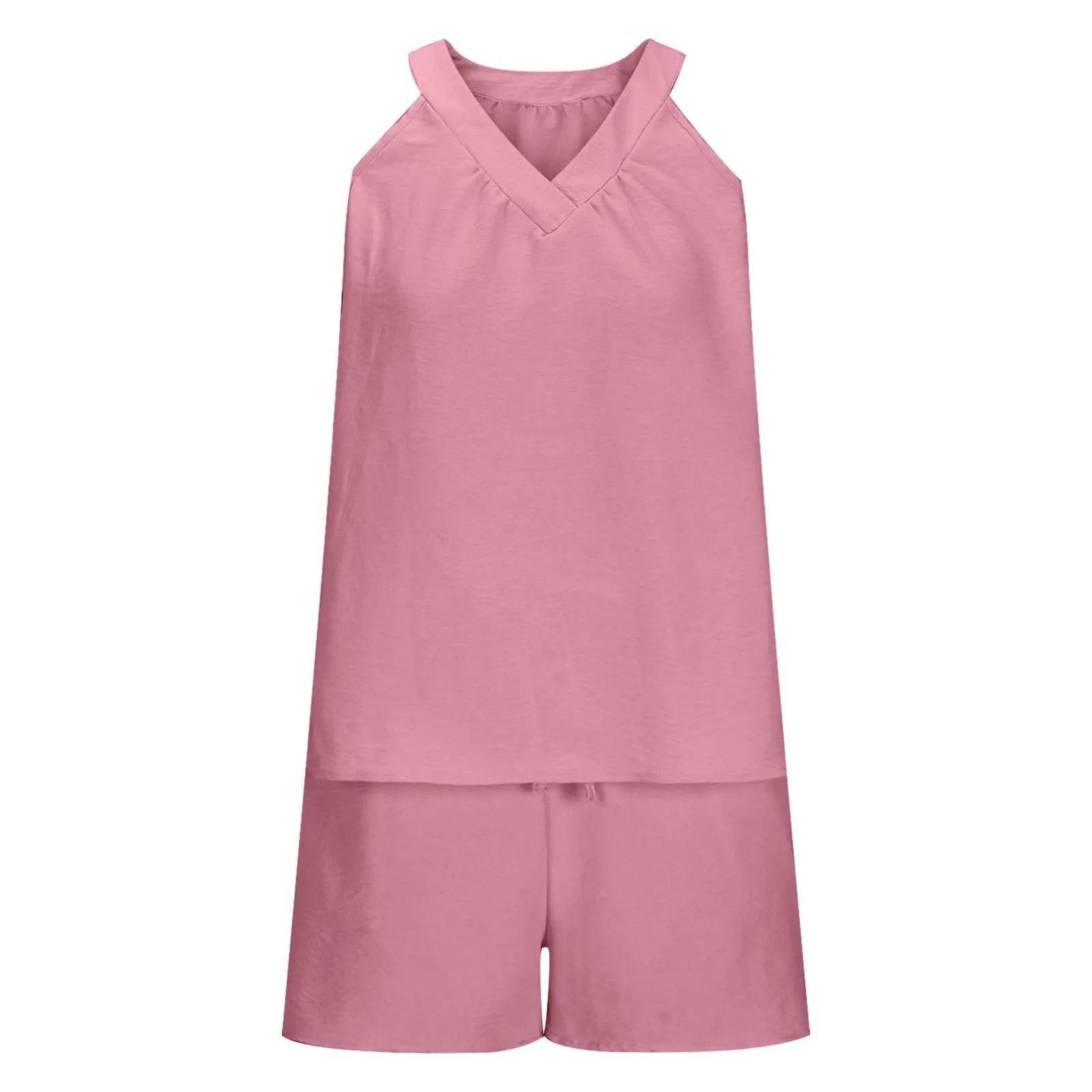 Women'S Summer Casual Suit New Urban Casual Women'S Solid Color Sleeveless Vest Elastic Shorts Home Clothes Two-Piece Set - Empire P.E