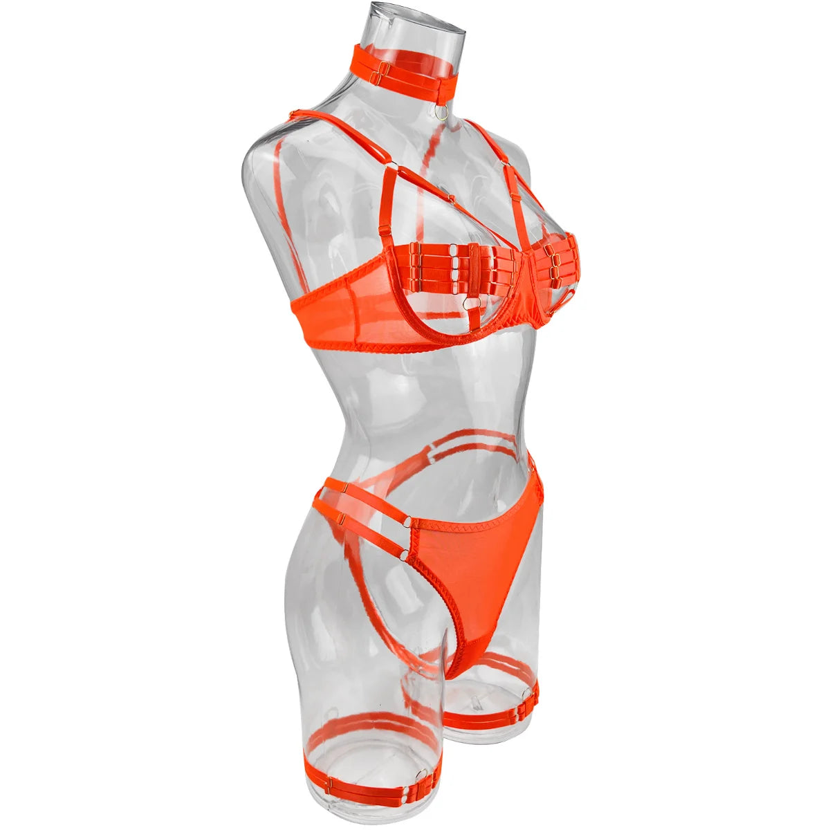 Yimunancy 4-Piece Bandage Erotic Set Women Choker Cut Out Solid Vintage Purple Sexy Lingerie Set Breif Kit - Empire P.E