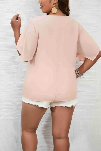 Women's Plus Size 1XL-5XL Solid Color Short Sleeve Blouse V Neck Bell Sleeve Blouse Casual Pullovers Shirt Top - Empire P.E