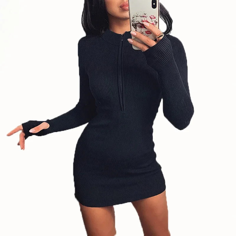 Women Half Zip Up Bodycon Party Dress - Empire P.E