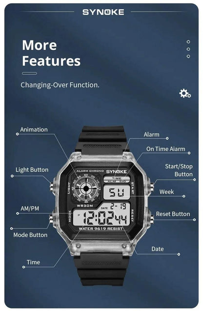 SYNOKE Digital Watches Men Sports Luminous Multifunction Waterproof Women Wristwatch Outdoor and Running Student Seven Lights - Empire P.E