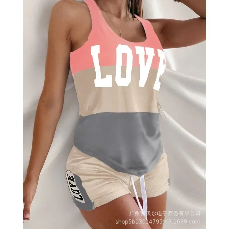 Women's Vest Top Drawstring Mid Waist Shorts Two-Piece Set - Empire P.E