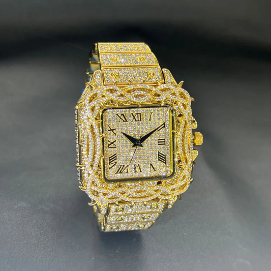 Men's Fashion Luxury Gold Square Diamond  Watches