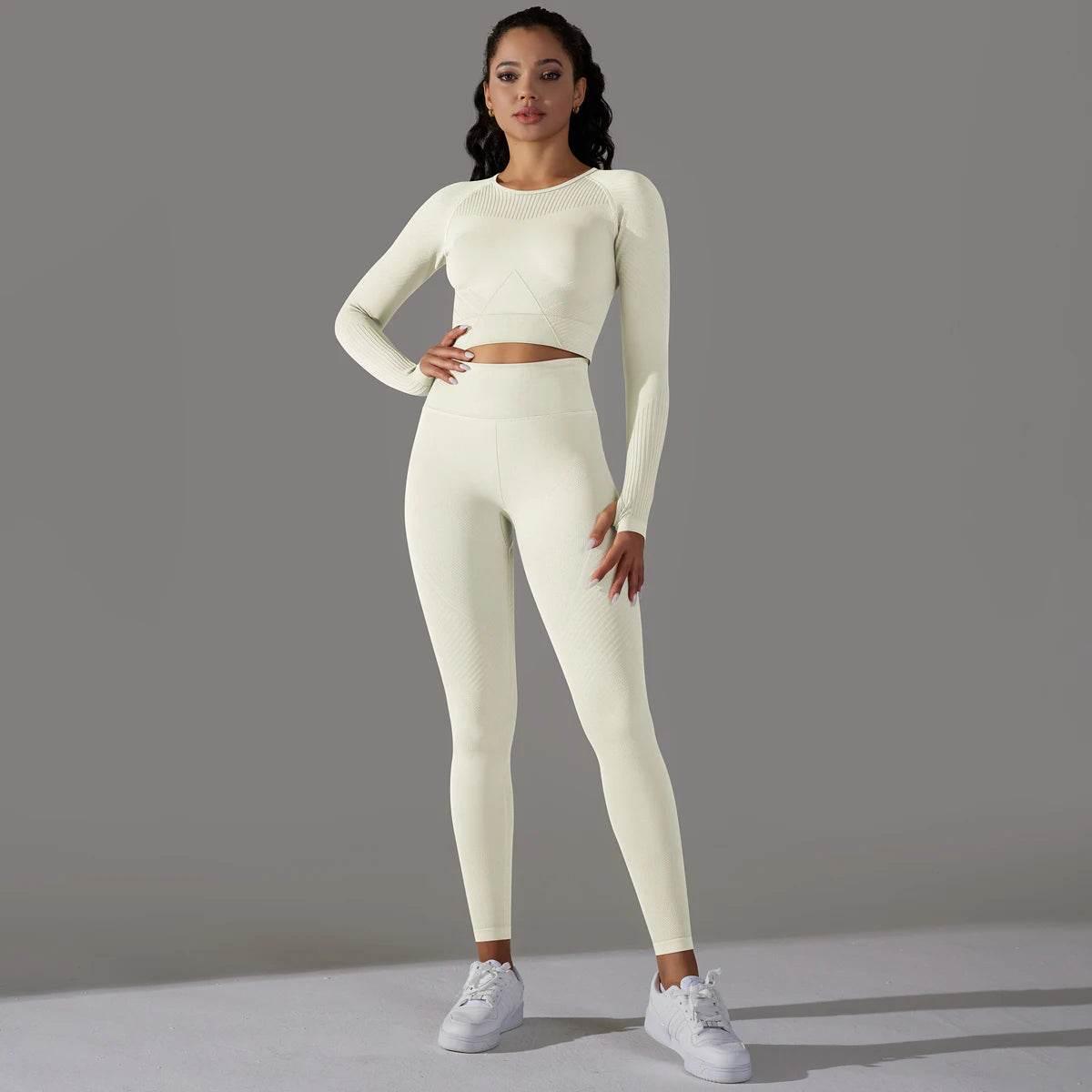 Women Yoga Set Seamless Gym Sportswear Long Seelves High Waist Leggings Sports Clothing Set Fitness Bra Vest Shorts Tracksuit - Empire P.E