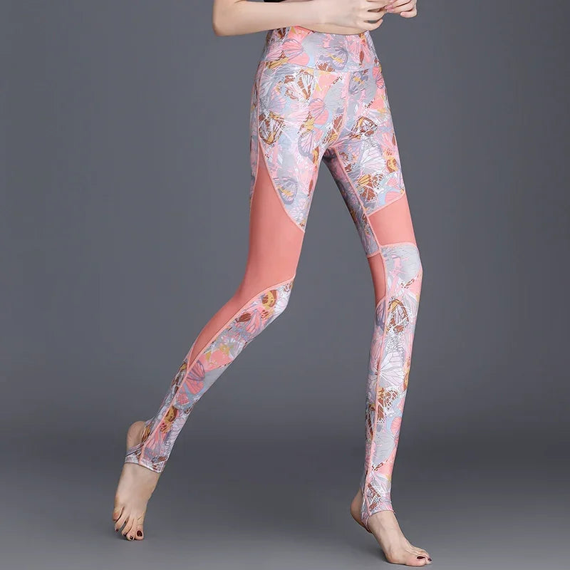 High Waist Elastic Mesh Stitching Step-on Sexy Fitness Pants - Empire P.E