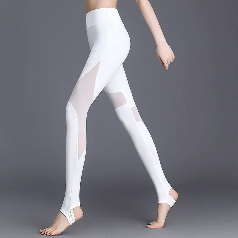 High Waist Elastic Mesh Stitching Step-on Sexy Fitness Pants - Empire P.E