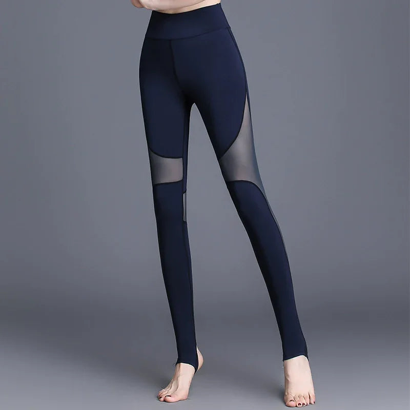 High Waist Elastic Mesh Stitching Step-on Sexy Fitness Pants - Empire P.E