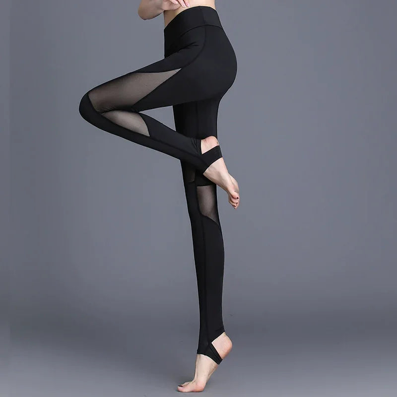 High Waist Elastic Mesh Stitching Step-on Sexy Fitness Pants - Empire P.E