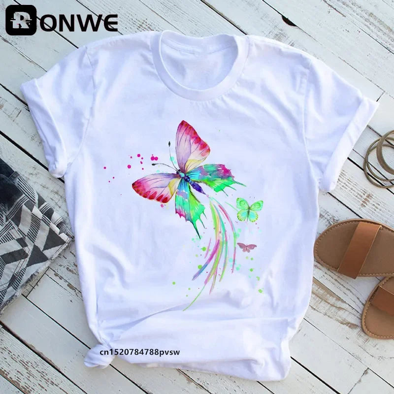 Woman Butterfly Tree Print T-Shirt - Empire P.E