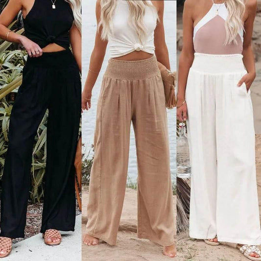 Plus Size 3XL 2019 Summer New Hot Cotton Linen Women Wide Legs Pants Solid Casual High Waist Button Trousers Female Loose Pants - Empire P.E