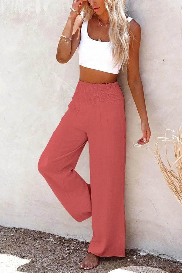 Plus Size 3XL 2019 Summer New Hot Cotton Linen Women Wide Legs Pants Solid Casual High Waist Button Trousers Female Loose Pants - Empire P.E