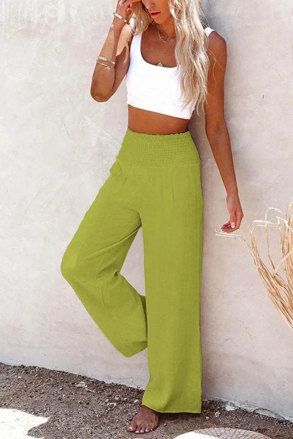 Plus Size 3XL 2019 Summer New Hot Cotton Linen Women Wide Legs Pants Solid Casual High Waist Button Trousers Female Loose Pants - Empire P.E